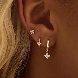 modmints Dainty Flower Huggie Hoop Earrings Set, Floral CZ Huggie Hoops & Studs, Minimalist Style Jewelry, Ideal Bridesmaid Gift for Mom