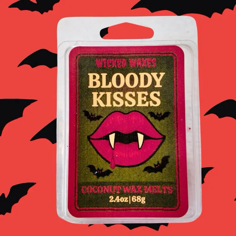 Handmade Coconut Gothic Fragrance Wax Melts - Bloody Kisses Gourmand Scent, 6 Cubes, Plum, Blood Orange, Jasmine Amber Notes, Juicy Fruits Infusion, Spooky Home Decor Accessory
