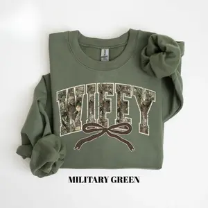 Hunting Wifey Sweatshirt, Varsity Wifey Camo Graphic Crewneck, Trendy Hunting Wife Sweatshirt, Distressed Country Style Sweatshirt, Gift for Wife