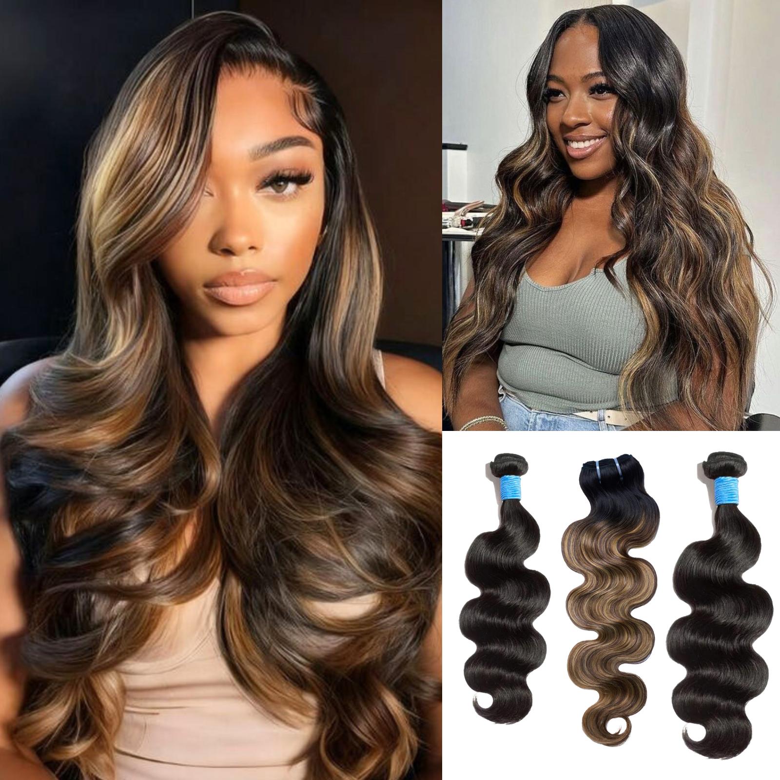 [Ashine] 12A 1B/613 T1B/P4/27 Peekaboo Highlight Human Hair Bundles 100% Virgin Vietnamese Hair Tangle-Free, No Shedding, Can Be Dyed & Styled