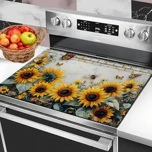 1pc Spring Sunflowers and Butterflies Garden Pattern Stove Cover Protector |   Easy to Clean for Kitchen, Washing Machine, Dryer, Stovetop Panel Protector