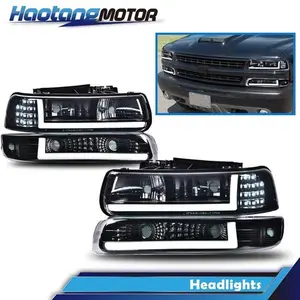 CROSSDESIGN Fits For 99-02 Chevy Silverado 00-06 Tahoe Smoke Led DRL Headlights Bumper Lamps
