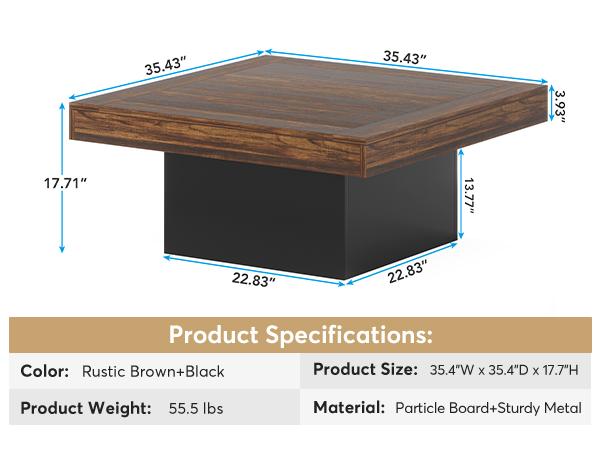Tribesigns Square LED Coffee Table, Industrial Engineered Wood Coffee Table for Living Room