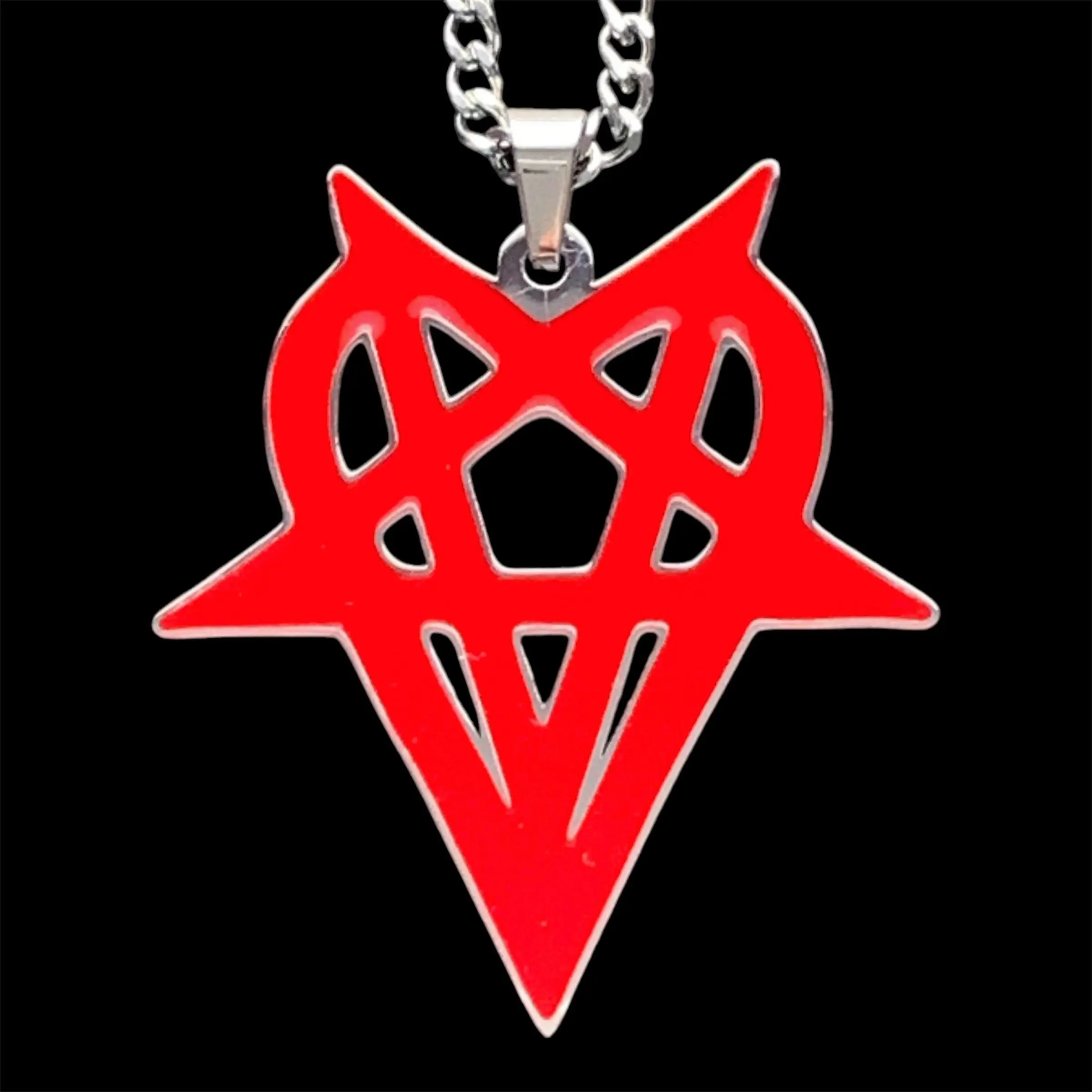 Destroy Lonely Heartagram Necklace - Red Opium Pendant 1.5" Mirror Polished With Stainless Steel Chain Hypoallergenic Free Gift Included