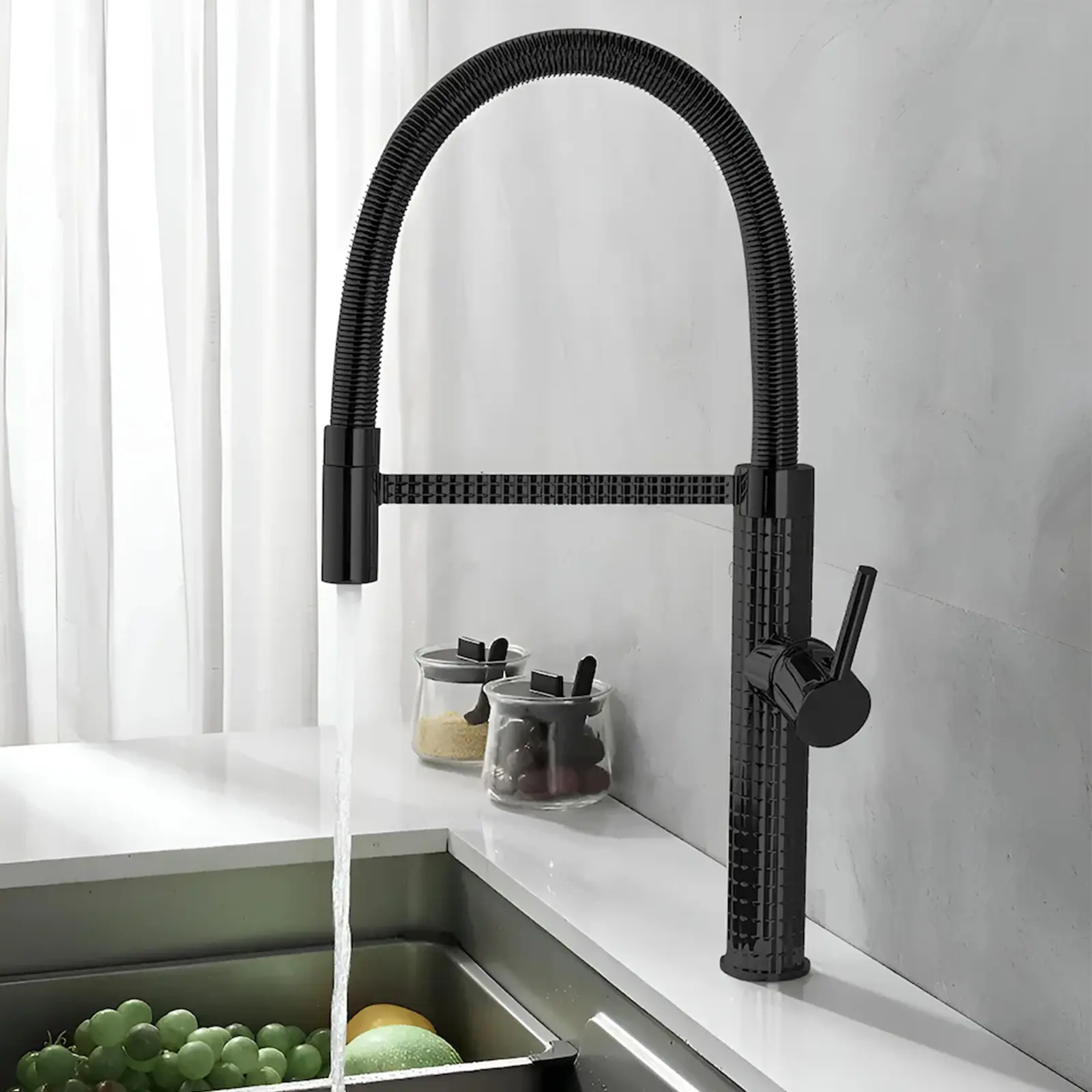 PHANCIR Hevy Duty Kitchen Faucet with Spring Pull Down Sprayer, Stylish Diamond Design Single Handle Warm & Cold Kitchen Sink Faucets with Premium Stainless Steel Suit to one Hole