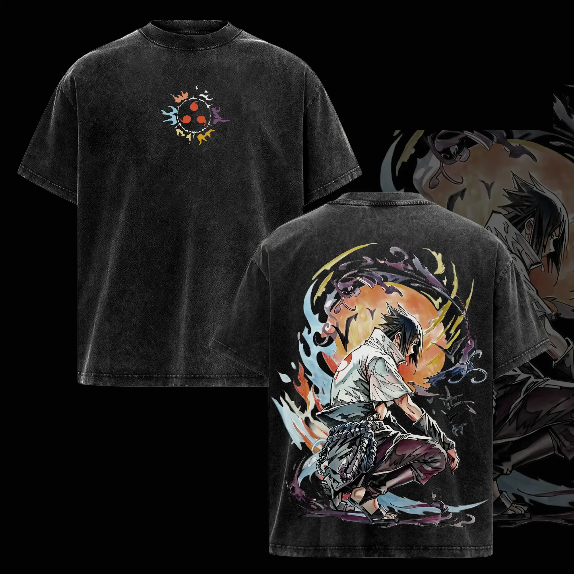 Sasuke Vintage Washed Oversized T-Shirt – Naruto Anime Graphic Tee, Anime inspired Shirt, Streetwear Casual Soft Cotton Apparel, Unisex Top, Gift for Naruto Fans