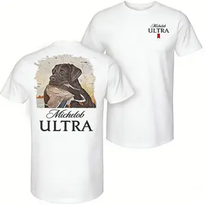 Michelob Ultra – Mallard and Dog T-Shirt – 2-Sided Design – Casual Wear – Cool Graphic Tee – Gift for Beer Lovers and Michelob Ultra Fans Round Neck Classic Clothes Cotton Fabric Soft Tee Crewneck Tshirt