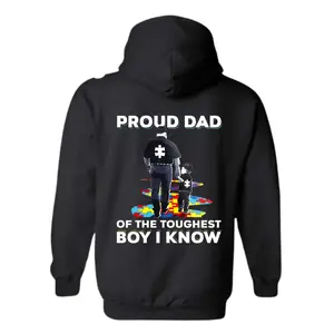 Proud Autism Dad 1 side back Hoodie, Tough Dad of an Amazing Boy Sweatshirt, Puzzle Piece Autism Awareness Gift for Fathers-women's shirt