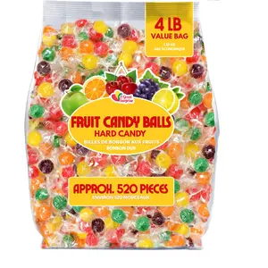 Hard Candy Fruit Balls - 4 Pounds - Fruity Sour Balls - Classic Hard Candies for Office, Desk, Calssroom - Colorful Variety Candy Suckers - Assorted Flavors Orange, Lemon, Grape, Green Apple, Cherry