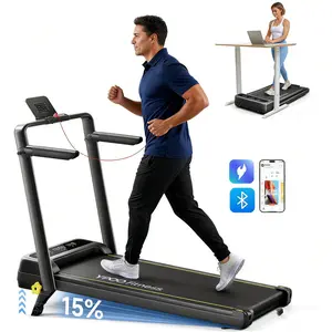 Treadmill with Side Handles for Safe Home Workout, Quiet Walking Pad for Daily Steps Indoor, 300 LBS Capacity Stable Fitness Machine for Apartment Use, 5 MPH Walking Jogging Treadmill with 15% Incline