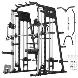 Smith Machine Home Gym, 2200LBS Power Cage with Dual Cable Pulley Systems, LAT Pulldown & Leg Hold-Down | Ultimate Strength Training & Cable Crossover Equipment for Full Body Workouts,Black
