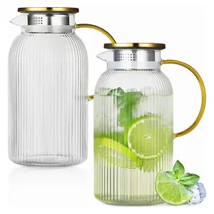 2pcs Lidded Glass Pitcher Set with Cleaning Brush, 60oz Large Capacity Bottles Organiser & Cold Water Pitcher, Fridge Safe for Hot/Cold Drinks/Milk/Coffee/Juice, Valentine's/Mother's Day Gift & Party Essential Drinkware