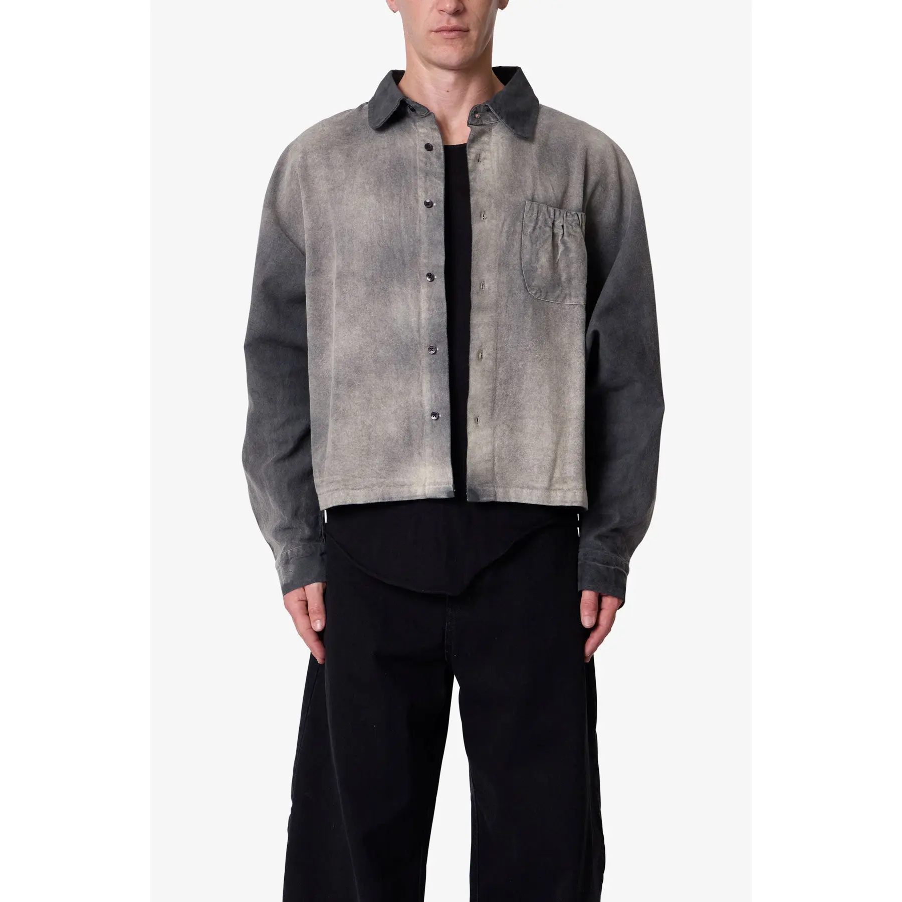 mnml Spray Denim L/S Shirt - Washed Black