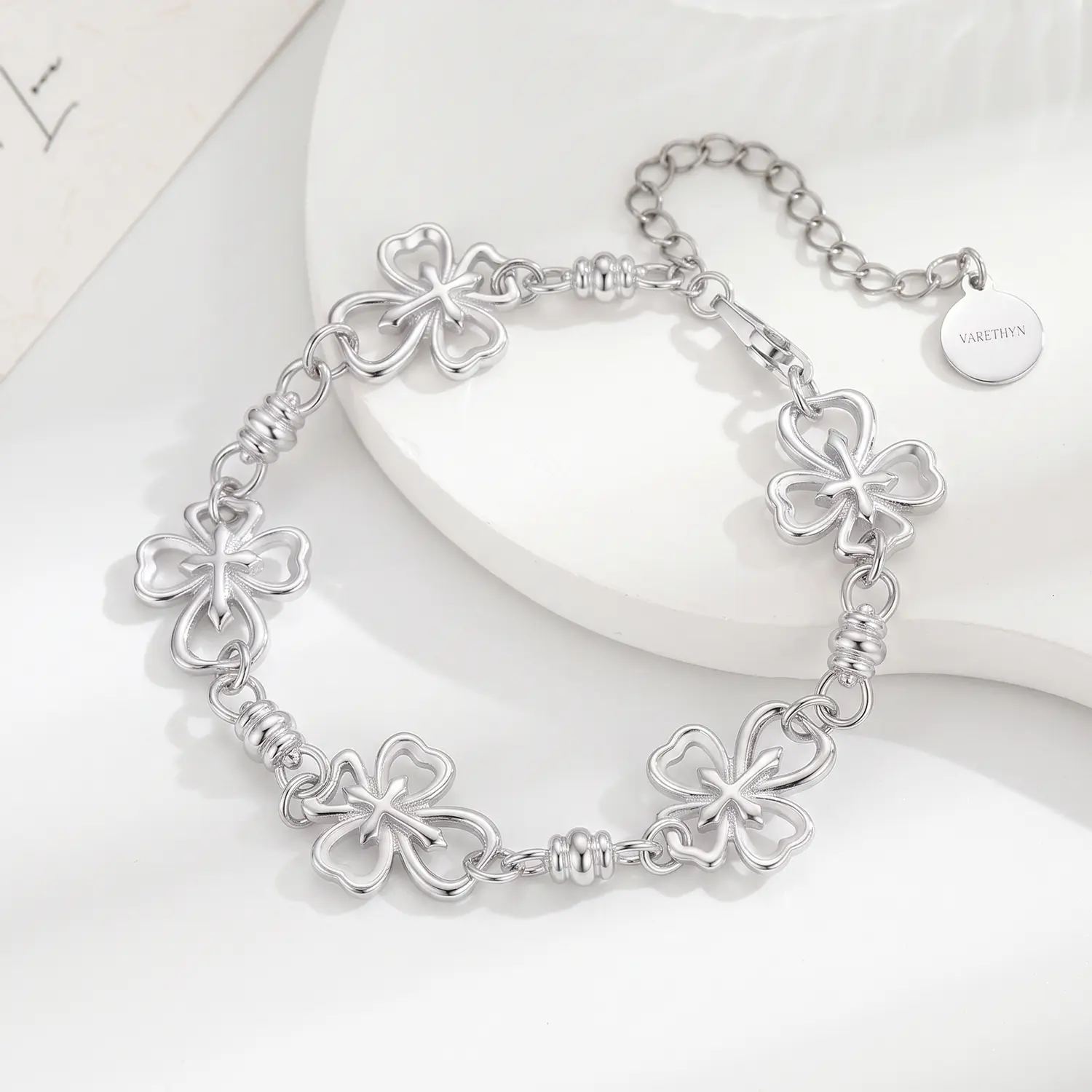 4-Leaf Clover Cross Bracelet – Lucky Charm Gift for Women in Silver Tone