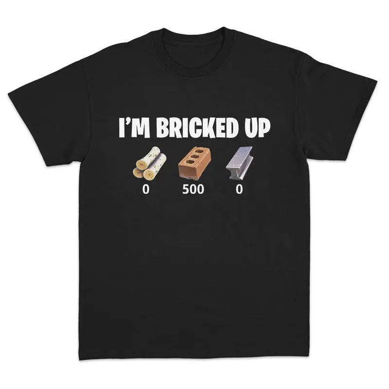 Men's Streetwear Meme Tshirt, Funny Gamer "I'm Bricked Up" Graphic Print, Casual Round Neck 100% Cotton Breathable Tee, S-5XL, Shortsleeve
