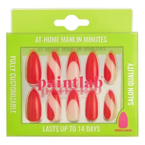 Scarlet Swirl Press-On Nails - Glossy Finish, Abstract Swirls, Deep Red & Blush Duo, Almond Shape, Complete Kit for Manicure