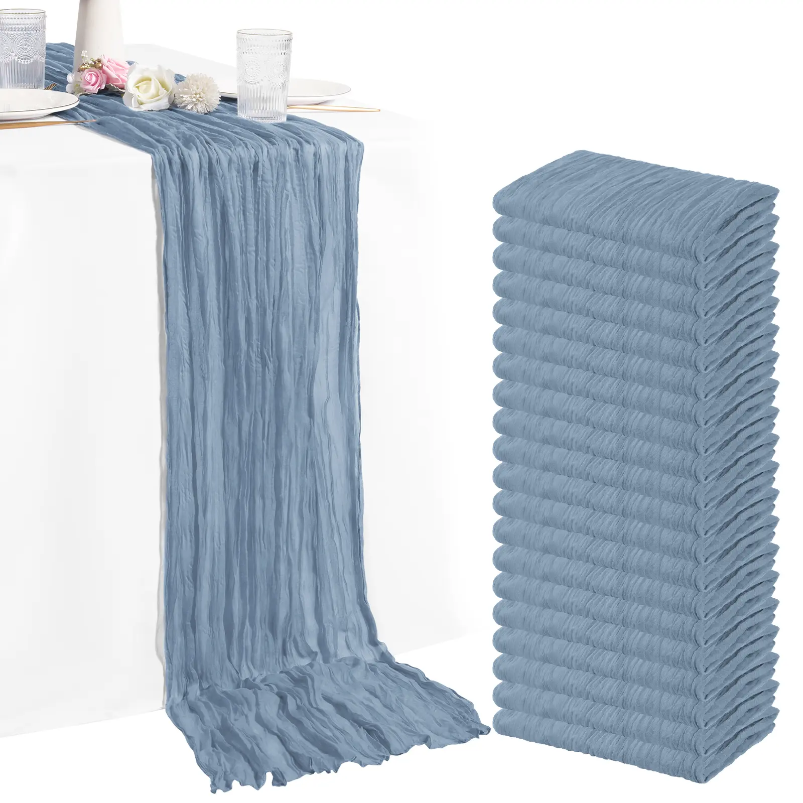FANI 1/6/10/12/24/30 Pcs Cheesecloth Table Runners, 20 x 120 Inch Rustic Boho Gauze Table Runner for Weddings, Parties, Baby Showers, Birthdays, Home, Holiday, Spring and Outdoor Table Decor