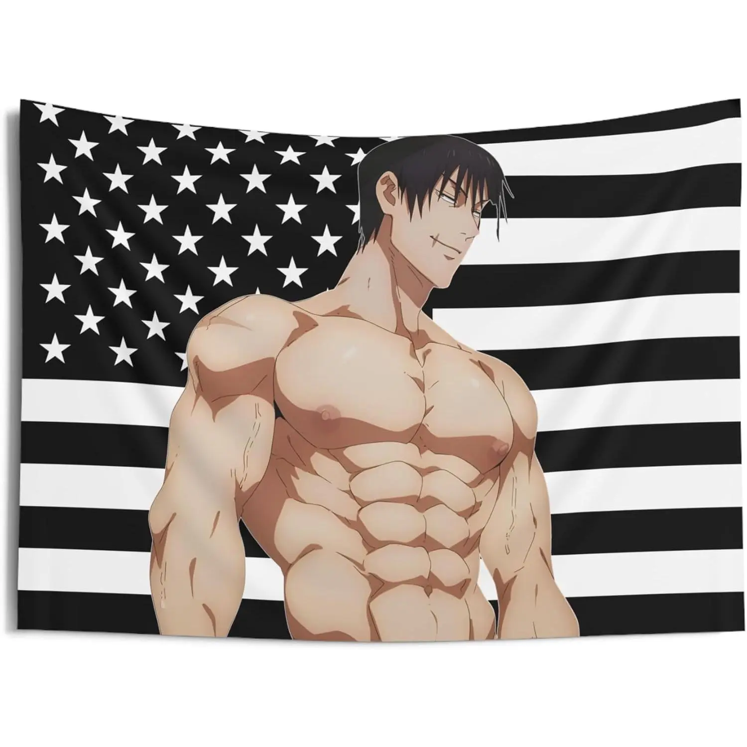60in x 40in JJK Toji USA Flag Durable Decorative Tapestry, Polyester Synthetic Water-Resistant Indoor Anime Wall Decor, Funny Meme Gift for Anime Fans, College Dorm Banner Home Supply