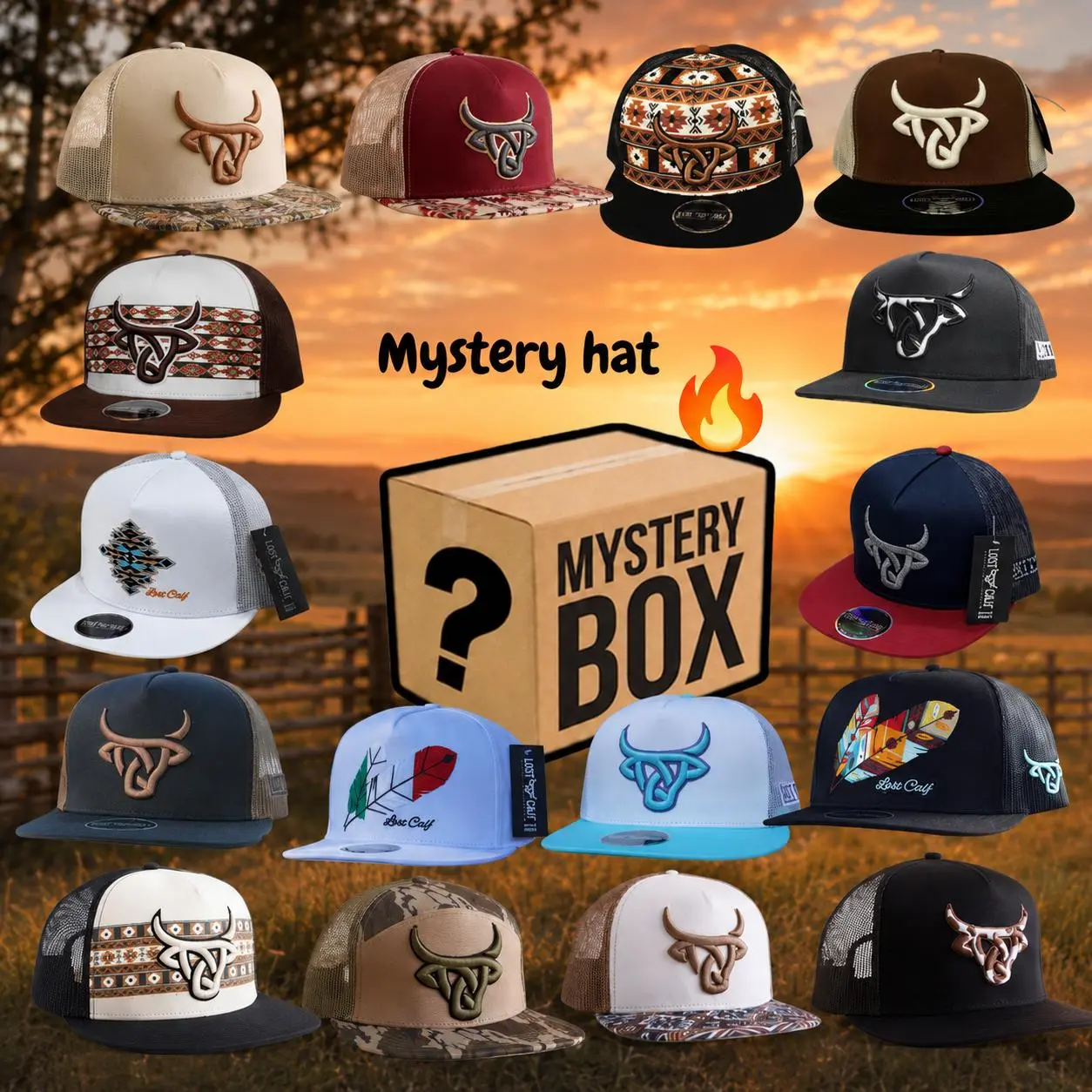 [ BUY 1 GET 1 ] Random Mystery One Lost Calf Hat Sent, Cowhide Cheyenne Toro Bravo Gorra Shima Luka FEATHER BLACK Hervey Mexico Flat Trucker Hat