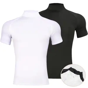 Mens Bodybuilding Tight T-shirt Compression Turtleneck Short Sleeve Gym Fitness Running Quick Dry Male Workout Top