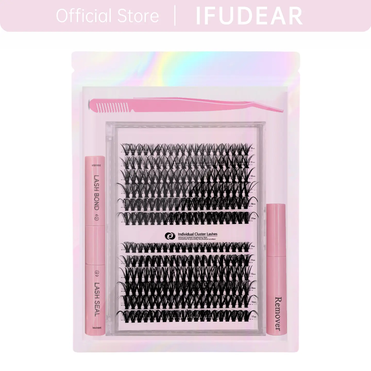 [IFUDEAR Official] 240Pcs DIY Lash Clusters Kit | 9-17mm 30D and 40D Individual Lashes | Bond and Seal with Tweezers | Volume Hybrid Lash Extension Set | Natural Curl Spikes | Perfect Makeup Gift