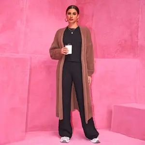 Joyfunear Women's Fluffy Longline Cardigan Wool Sweater - Soft Plush Texture & Oversized Fit for Cozy Layering