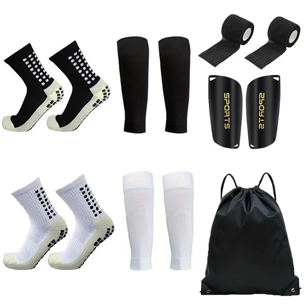 Sports Protection Gear Set – Anti-Slip Soccer Socks, Sock Sleeves, Mini Shin Guards & Tape, Compression & Athletic Socks, Grip Sports Socks, Professional Soccer Kit, Must-Have Football Equipment, Football Accessories
