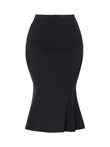 INSPIRE CHIC Bodycon High Waist Ruffle Hem Fishtail Mermaid Midi Skirt Black