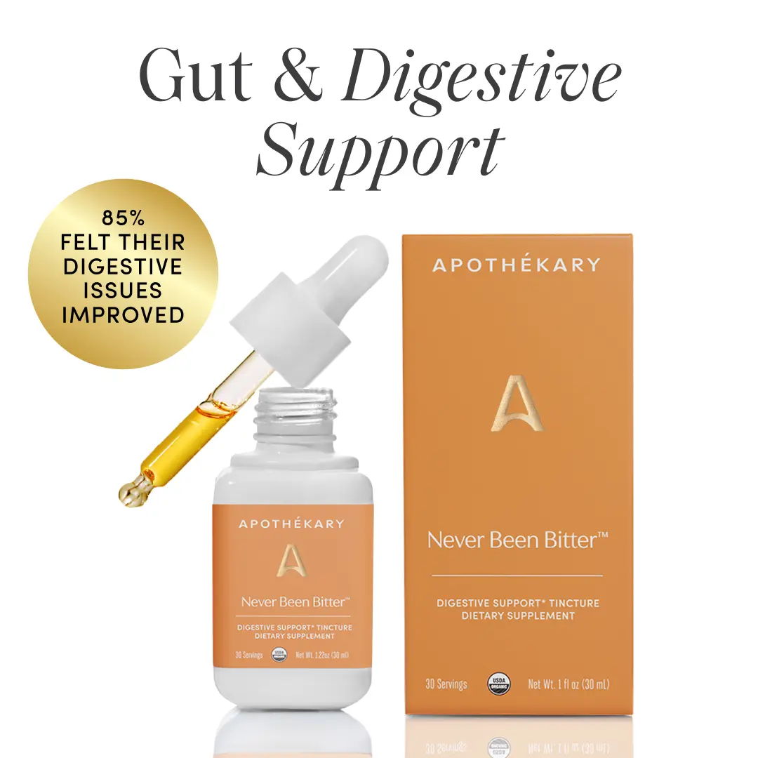 Apothékary Never Been Bitter - Digestive Support Liquid Herbal Drops* | Alcohol-Free, Certified Organic, Certified Gluten-Free, PETA Certified Vegan & Cruelty-Free, Third Party Tested, Plant-Based, No Artificial Additives, Made in the USA, Digestion Aid F