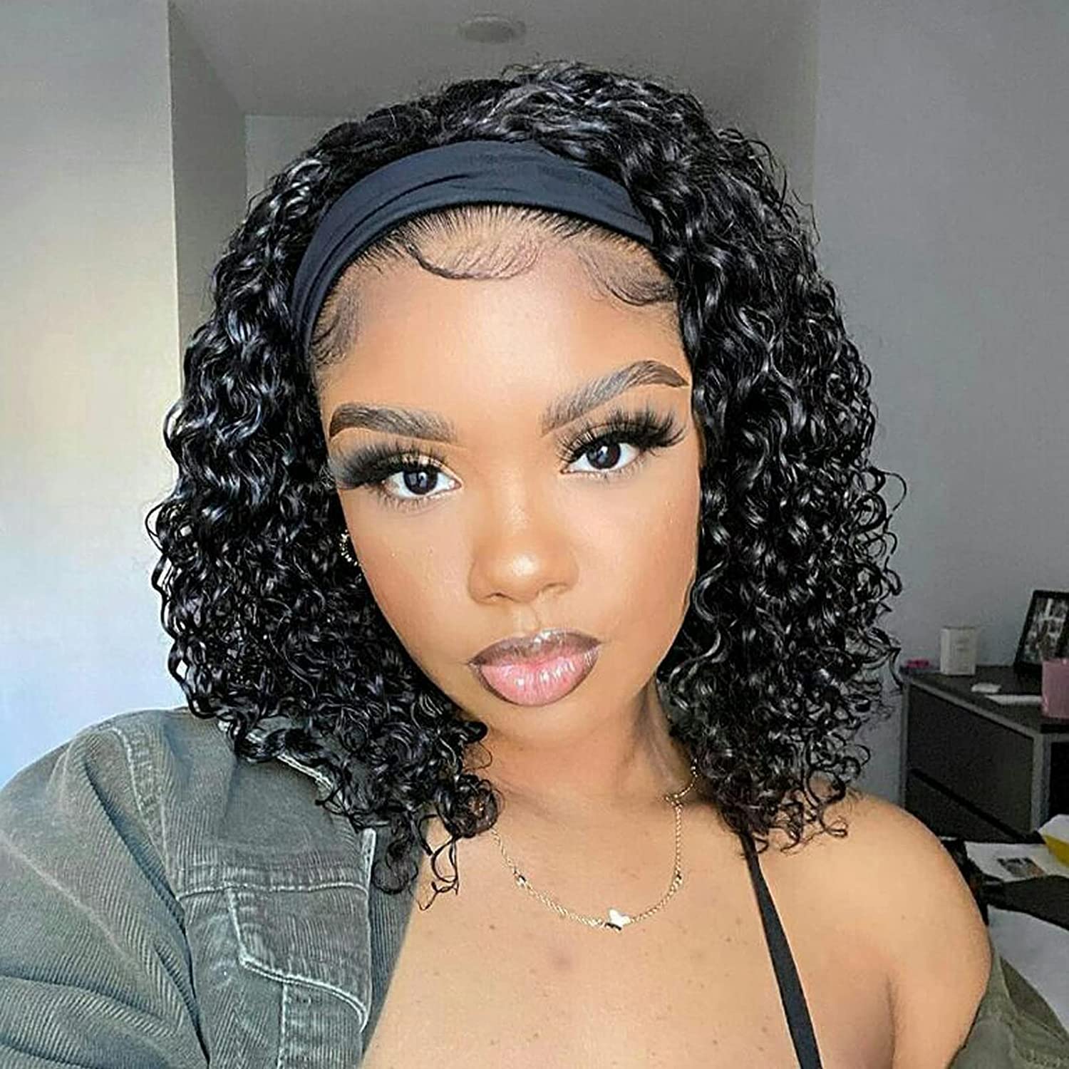 Bling Hair Headband Wig Human Hair Kinky Curly No Glue Full Machine Made Brazilian Remy Human Hair Wigs For Women 180% Density SpringStatements