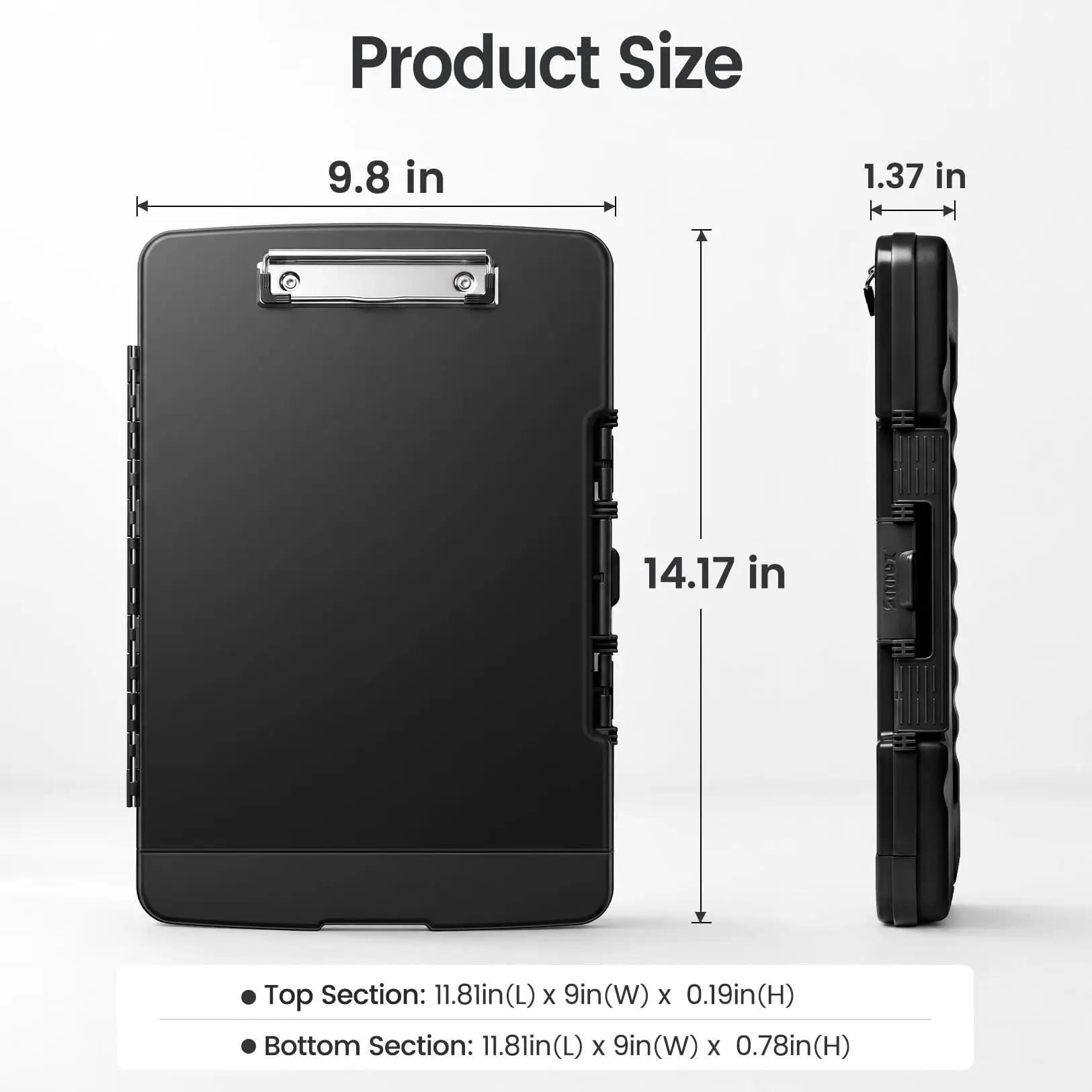 Clipboard with Storage, Heavy Duty Plastic Clip Board 8.5x11, Black | Dual Compartment Organizer, High Capacity, Pen Holder, Low-profile Clip, Nursing, Coach School & Office Supplies
