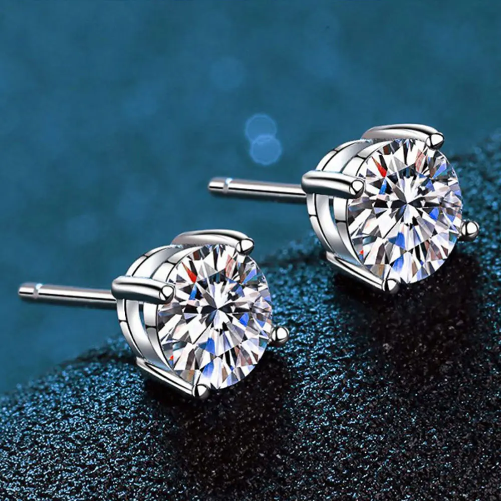 【MARS2059】Moissanite Ear Stud Earrings 0.5-2 Carat Round Cut D Color VVS1 For Women Men S925 Sterling Silver Piercing Hypoallergenic Jewelry Gifts