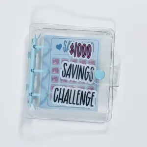 $1000 Money Saving Challenge Binder, Reusable Blue Money Savings Book with Cash Envelopes, 25 Waterproof PVC Pockets, Durable Practical Office Stationery Budgeting Planner for Secure Cash Storage