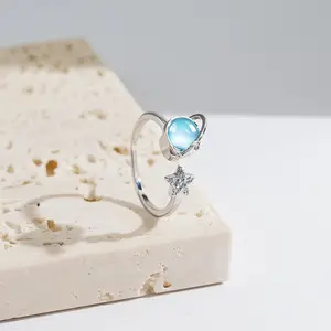 Rotatable Planet Ring for Daughter Anxiety Relief Spinner Fidget Rings Stress Fashion Star Moon Rings Unique Encouragement Gifts for Women Teen Girls Cubic Zirconia Promise Band Dainty Stacking