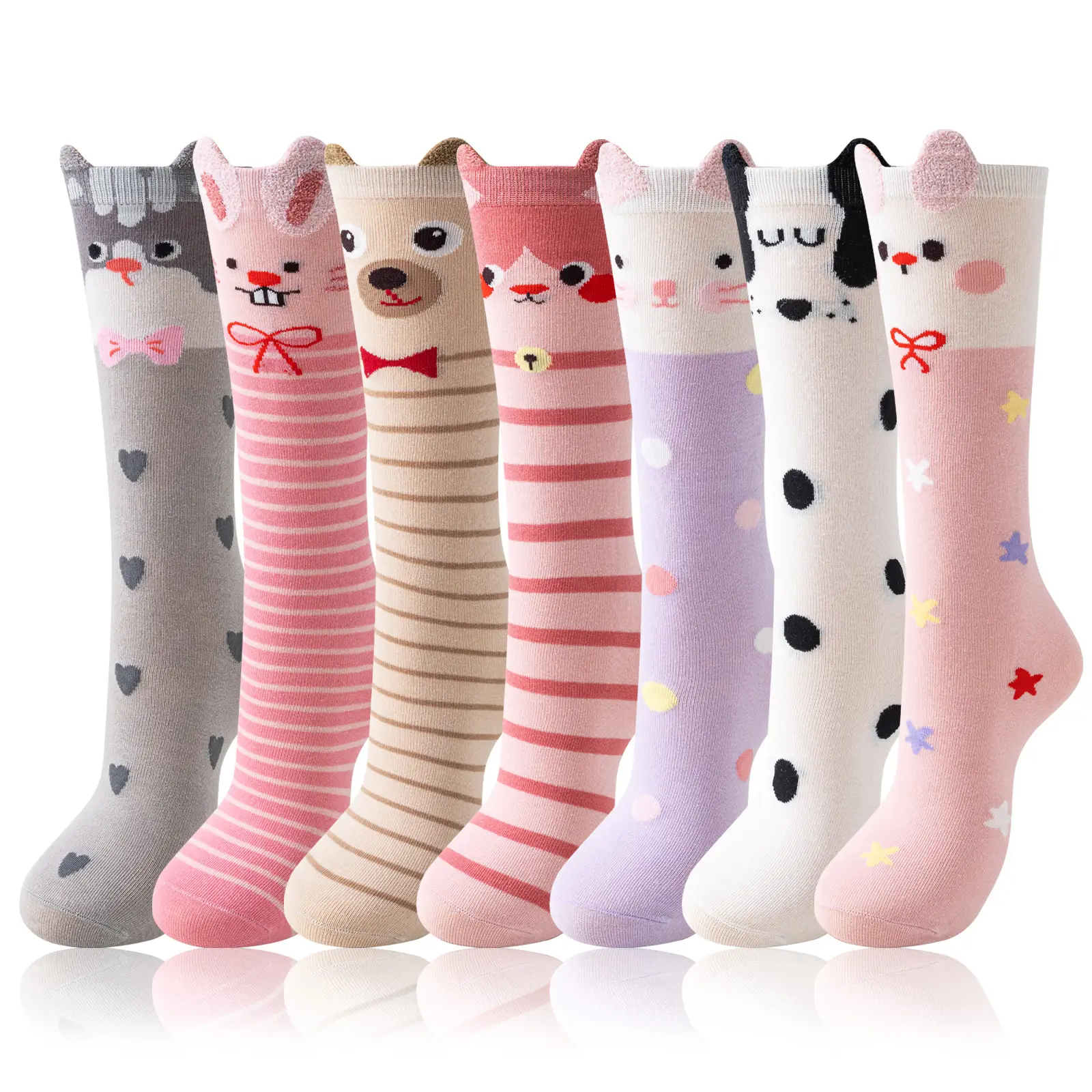 7 Pairs Kids Girls Knee High Socks Gift Long Crazy Silly Tall Funny Boot Cute Animal Child Fun Socks summerwins Kneesocks
