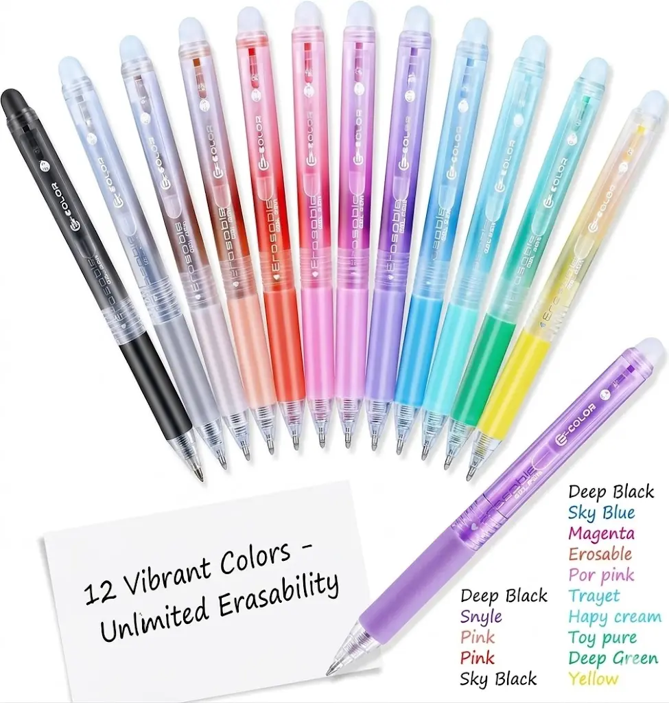 Erasable Gel Pens, Medium Point 0.7 mm Erasable Pens, Make Mistakes Disappear for Drawing Writing Planner, Pack of 12 Assorted Colors, Back-to-School