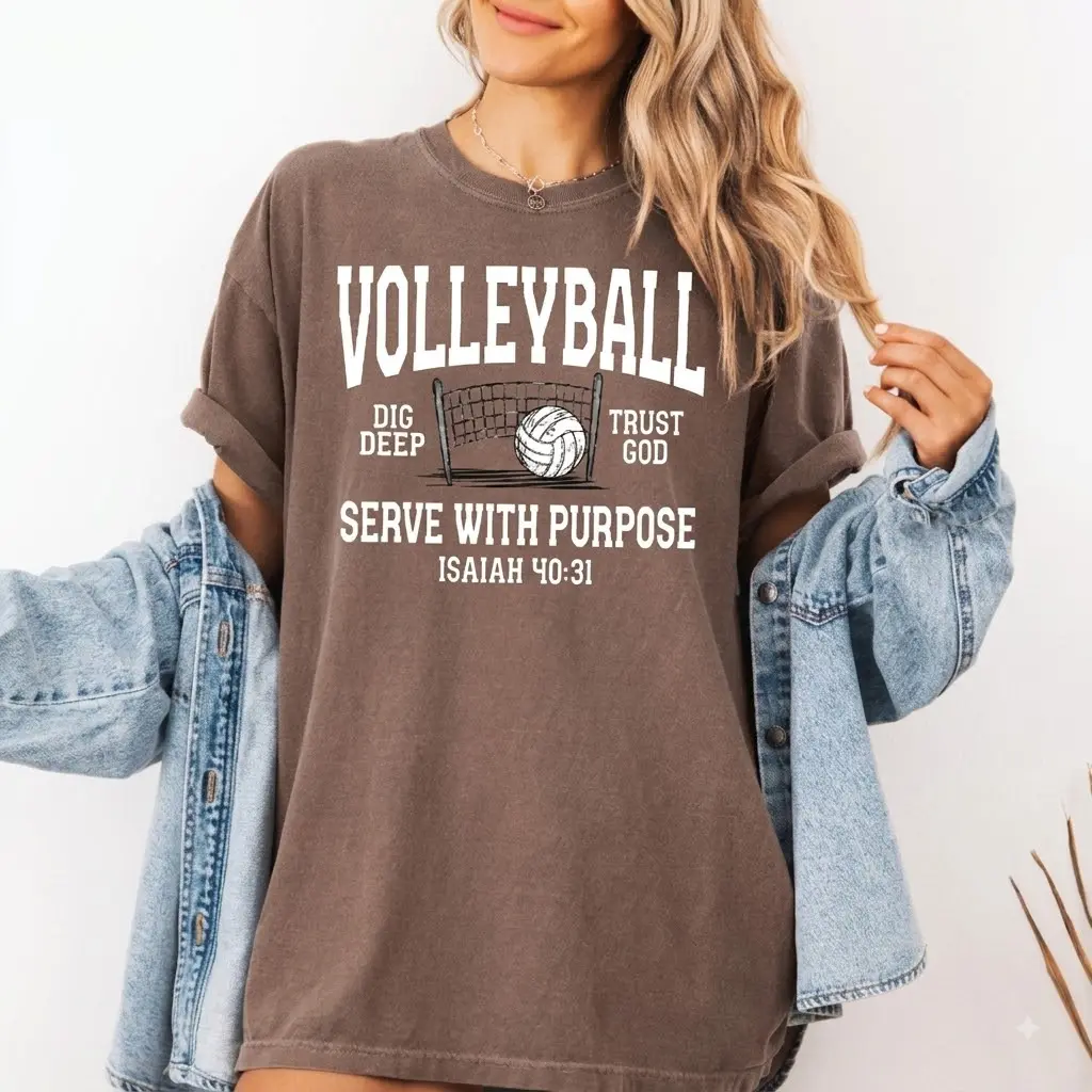[SALE UP TO 50%] Comfort Colors Volleyball Serve with Purpose Shirt, Christian Volleyball Tshirt, Volleyball Coach Tee, Volleyball Player Gift, Sport Mom Tee