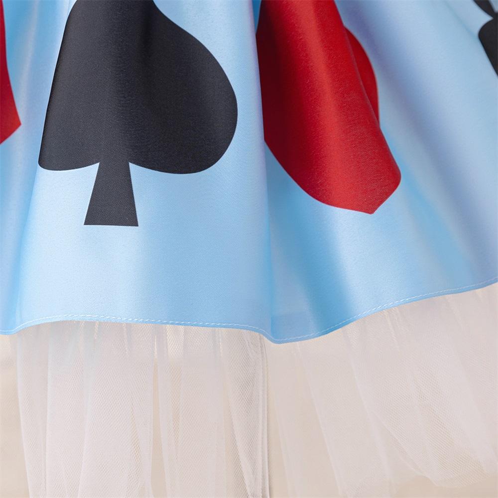 (New)01 Kids Young Girls Christmas/Halloween/Party Dress Tulle Bubble Sleeves Blue Mesh Stage Performance Alice in Wonderland Dress Bead Decoration Princess Party Outfit(Gift)11