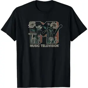 MTV Music Television Wild Flower Mushrooms MTV Logo T-Shirt Unisex short sleeved T-shirt