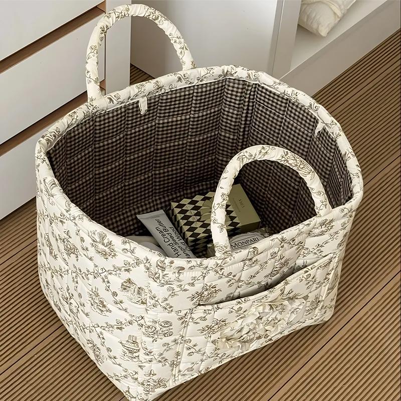 【Free Ship】Car Storage Basket with Handle,Foldable Washable Organizer&Multi-Purpose Fabric Bin for Office Supplies,Home Decor|Farmhouse Floral Design Cute Organizer Reusable Grocery ShoppingBags toybox clothes book,Luggage Accessories Valentine's Day gift