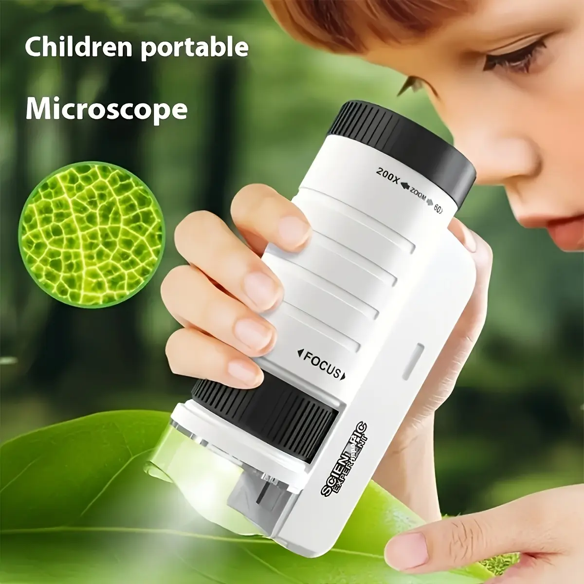 Kids Portable Microscope with LED Light 60X-200X Zoom Durable ABS Material STEM Learning Nature Exploration Tool Perfect Birthday Gift for Boys Girls