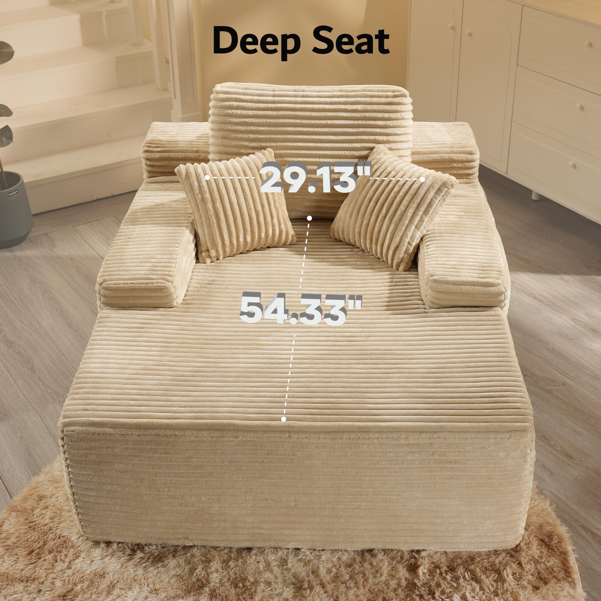 【3 Packages Shipping】Ovios 104" Modular Couch with Chaise and 49'' Boneless Chaise Lounge - L-Shaped Sectional Sofa Set with Flexible Configuration, Plush Corduroy Cloud Velvet Fabric,No Assembly Required, 5 Seater