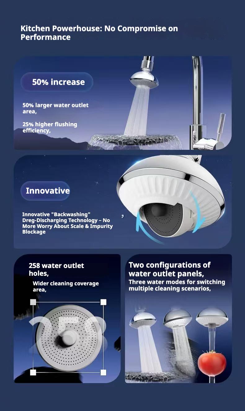 【CleanFlow Studio】Modern Faucet Aerator | 360° Seamless Pivot | Silent Aerated Flow | 1-Step Snap Installation | Universal Sink Compatibility