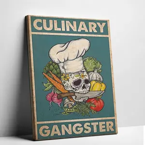 Funny Skull Chef Culinary Gangster Poster, Cooking Lover  Decor,  Chef Decoration, Gift For Chef, Chef Restaurant Decor, Knife Chef Kitchen