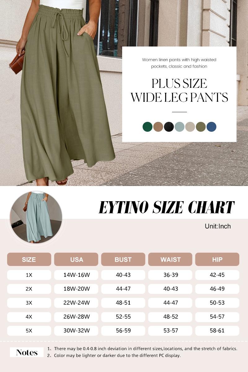 Eytino Womens Plus Size Wide Leg Pants Casual Elastic High Waist Flowy Pants Drawstring Palazzo Pants with Pockets(1X-5X)