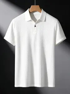 Men's Lightweight 100% Polyester Fiber Casual Shirt - Lined Collar Button, Breathable, Comfortable for All Seasons in Summer, Regular Version Office Casual Shirt | Striped Collar Design | Breathable Fabric | Polo Shirt
