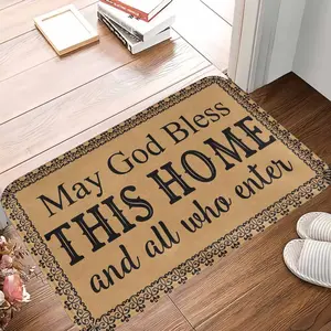 Bless This Home Entrance Doormat  Inspirational Quote Print  Non Slip Durable Soft Fiber Mat  Easy to Clean  Perfect for Front Door  Porch  Living Room  Housewarming  Holiday Gift  Everyday Home Décor Use