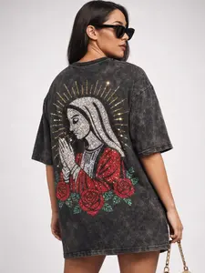 VIRGENCITA - MINERAL WASH - HEAVY T-SHIRT - RHINESTONES