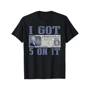100% Cotton Loose Fit Graphic T-Shirt - "I Got $5 on It" Streetwear Design with Vintage Currency Print, Black Casual Short Sleeve Tee for Casual Attire & Holiday Gifts