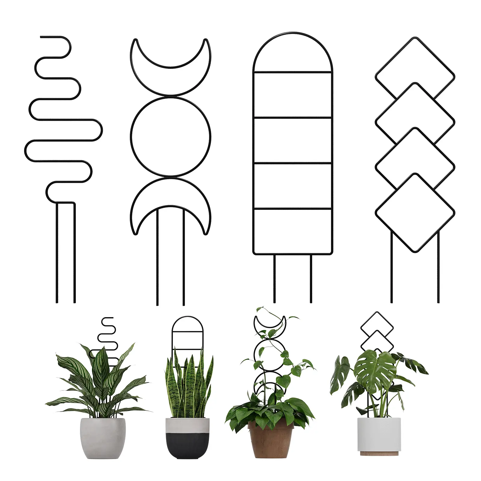 Bamworld Plant Trellis for Climbing Plants Indoor, 41 cm Metal Trellis for Potted Plants, 4 Pack Small Garden Trellis with Patterns for Vine Ivy Flower Plant Support